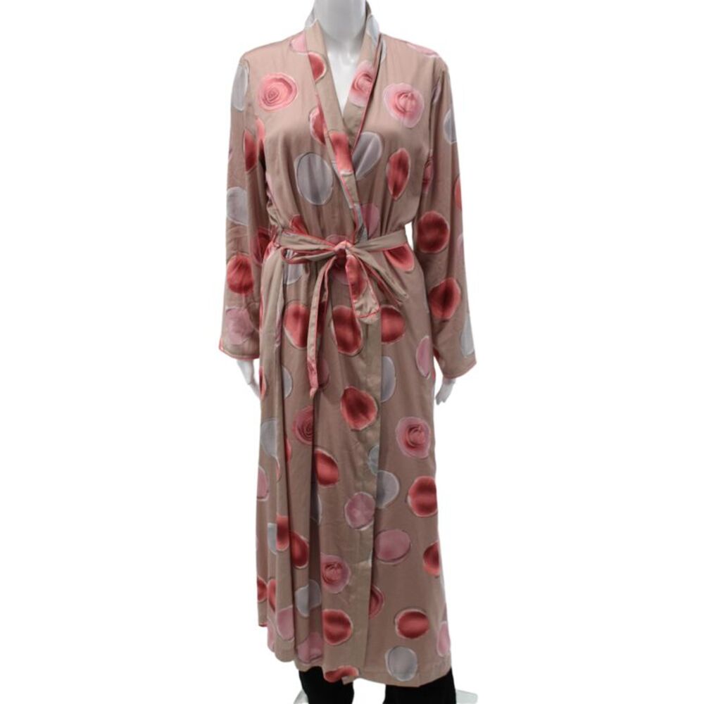 Feraud Womens Polka Dot Print Collared Tied Robe Beige Size 42